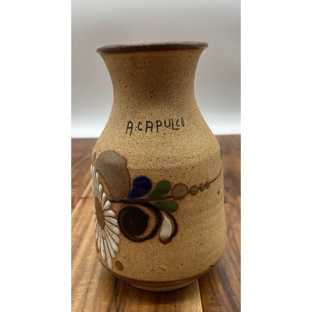 Ken Edwards Tonala Bud Vase Mexico Pottery Acapulco El Palomar Bird Floral 6in